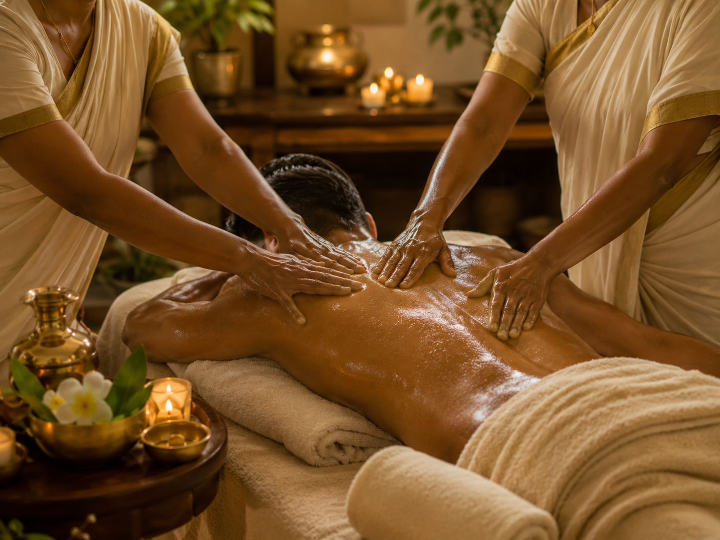 Massagem ayurvédica Vishesh com óleo e toalhas quentes